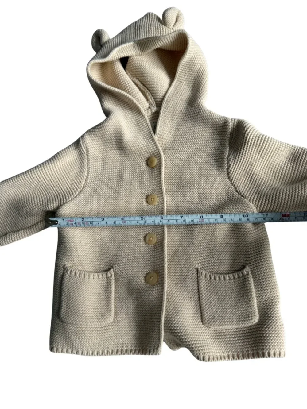 Gap Baby Bear Ear Knit Hooded Cardigan Sweater Cream 18-24M